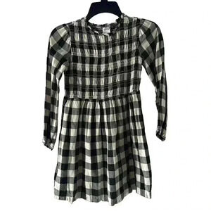 Hanna Andersson Long Sleeve Black Checkered Smocked Dress Size 140 / 10